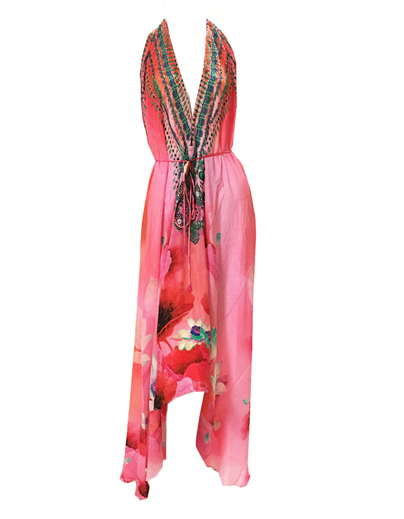 Shahida Parides Embellished 3-Way Style Long Dress in Flamingo | SWANK
