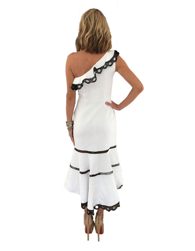 Alexis Christie One Shoulder Dress in White | SWANK