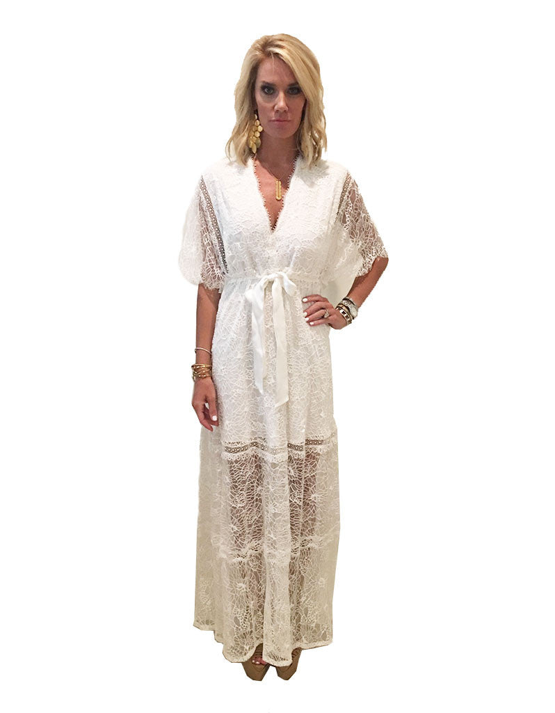 Alexis Cleve Lace Gown in Off White | SWANK