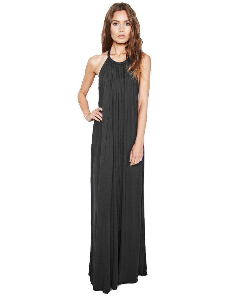 Michael Lauren French Boho Halter Maxi Dress in Black | SWANK