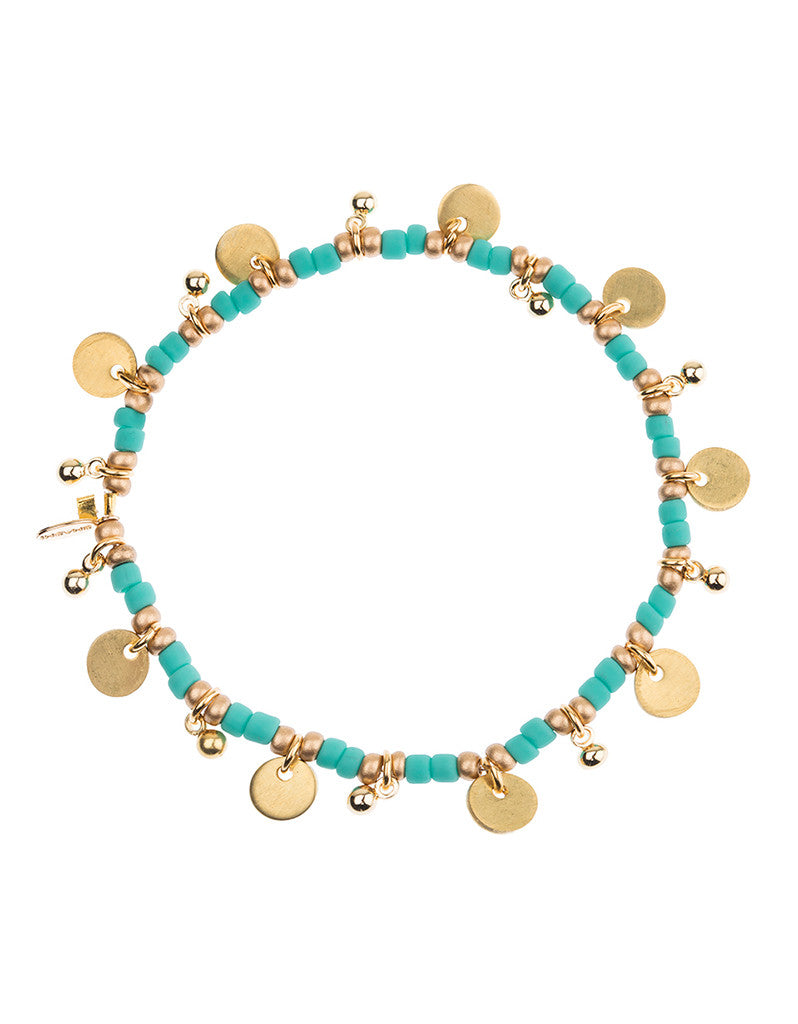 Shashi Lilu Ball Disc Stretch Bracelet in Turquoise | SWANK