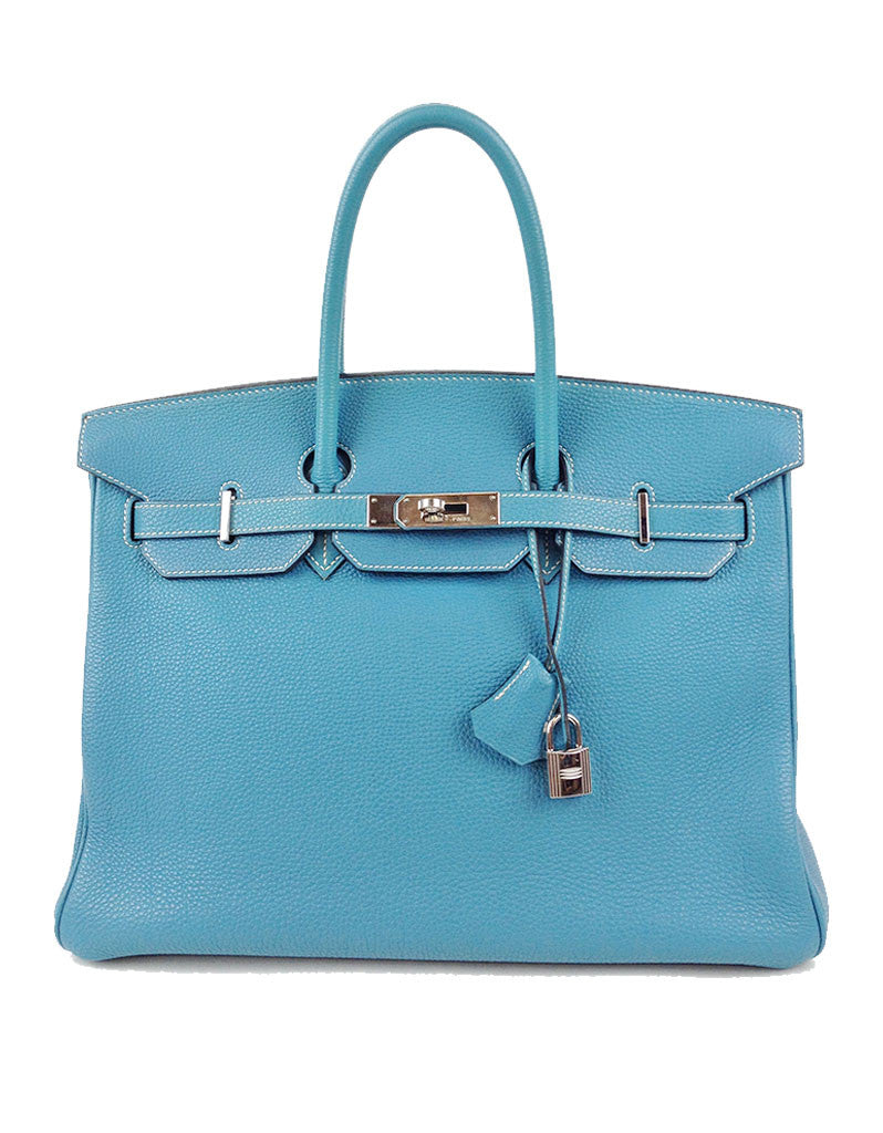 Blue Jean 35CM Birkin Togo Leather Bag 