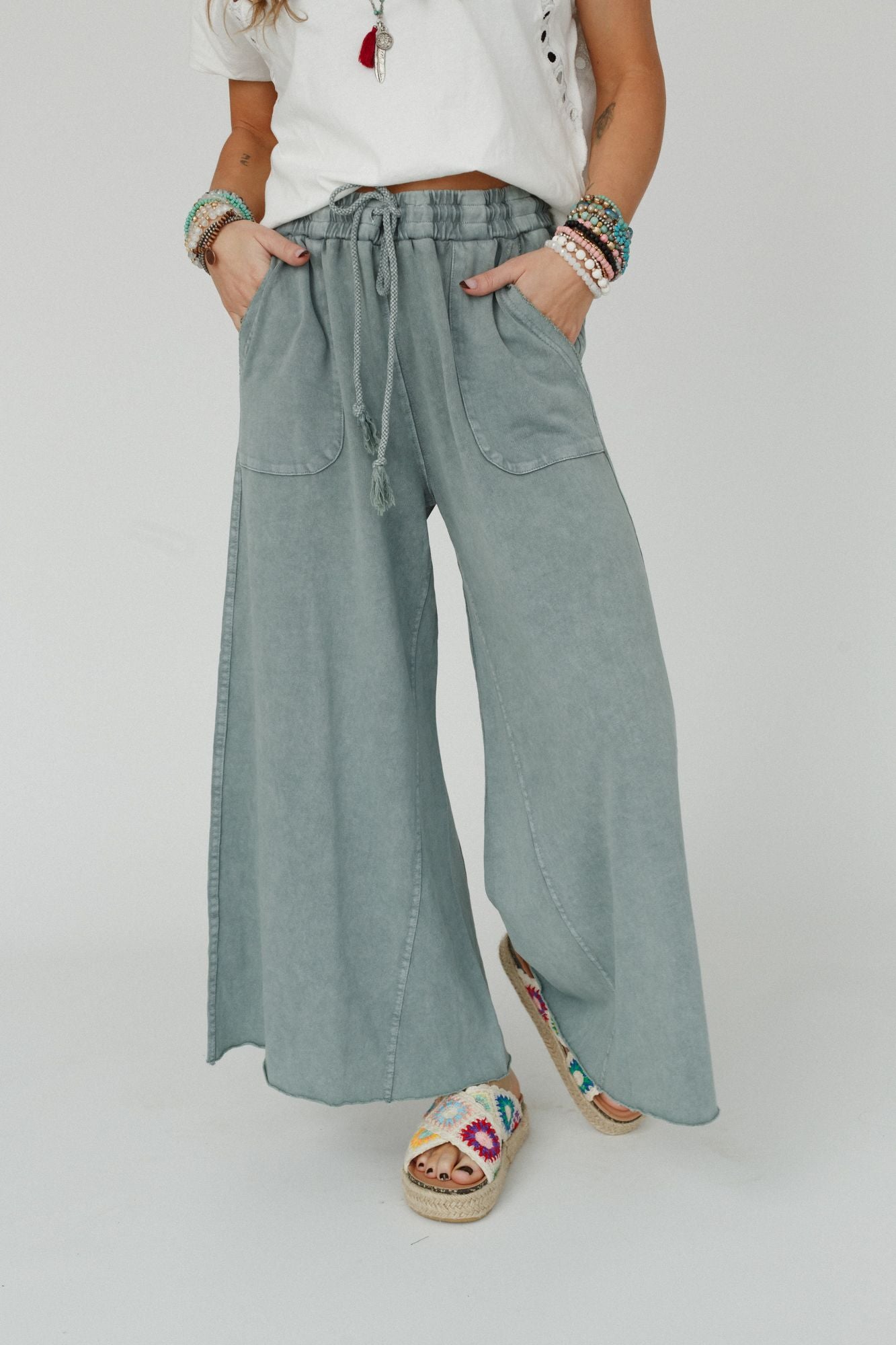 Relaxing Robin Wide Leg Pant - Faded Teal | Three Bird Nest