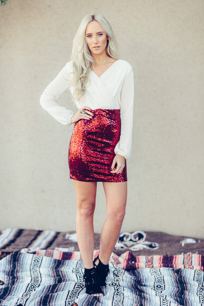 Red holiday sparkle dress from three bird nest