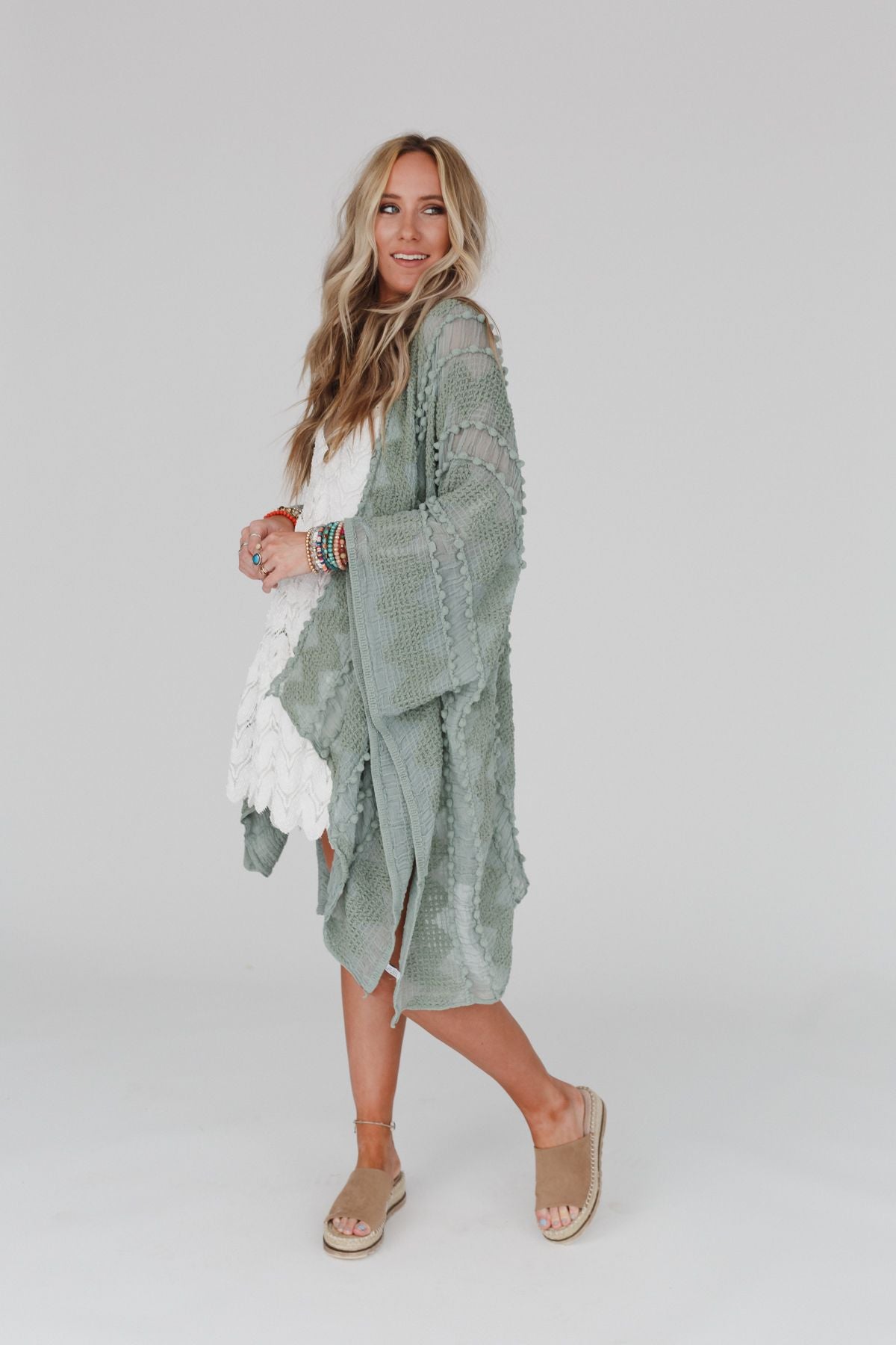 Three Bird Embroidered Sage Bali - Nest | Kimono