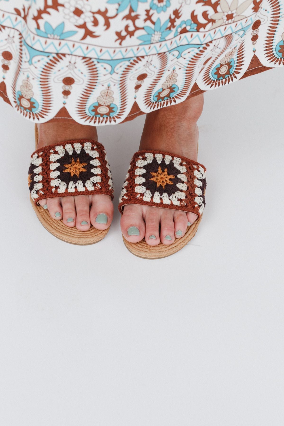 Crochet Away Slide Sandals - Brown