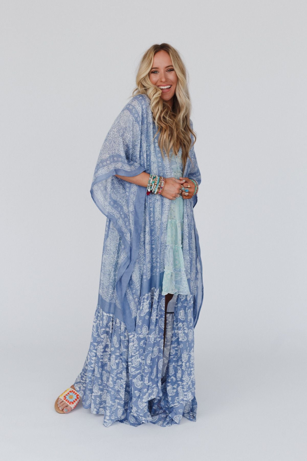 Paisley Tapestry Free Flow Duster Kimono - Chambray 