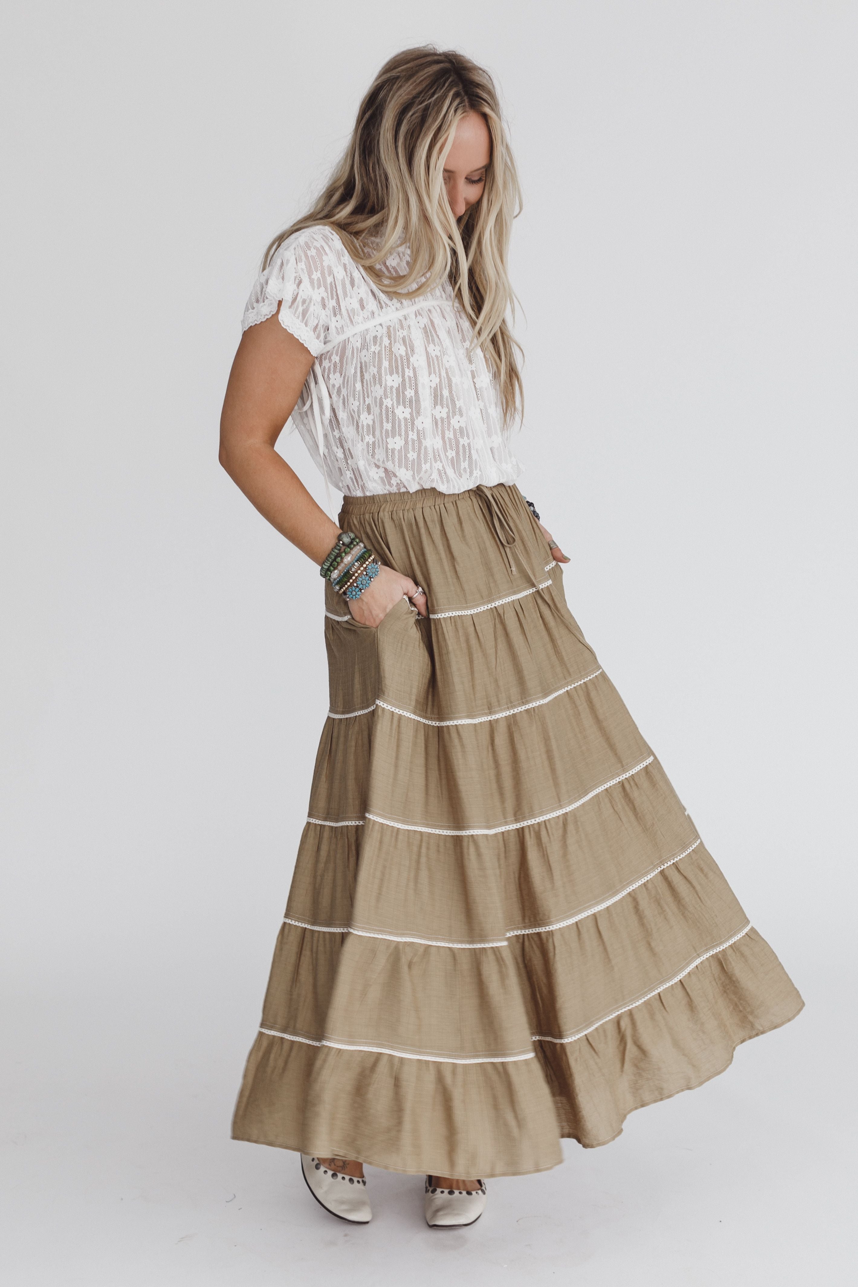 Mossy Grove Maxi Skirt - Olive | Three Bird Nest