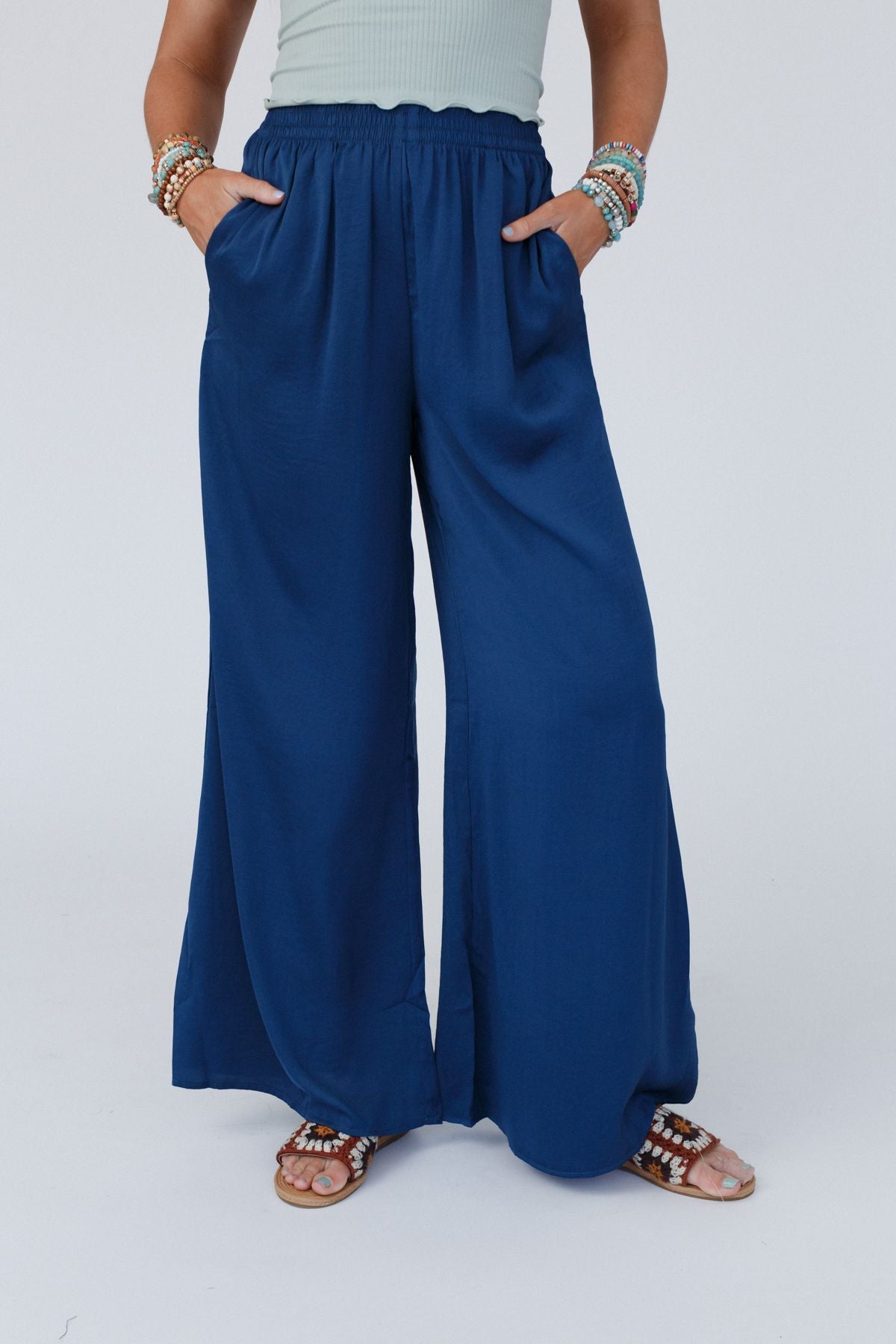 VOA Heavy Silk Palazzo Pants Women Office Wide Leg Pants Long Trousers Plus  Size Loose Navy Blue Casual Belt Basic Broeken K370 - AliExpress