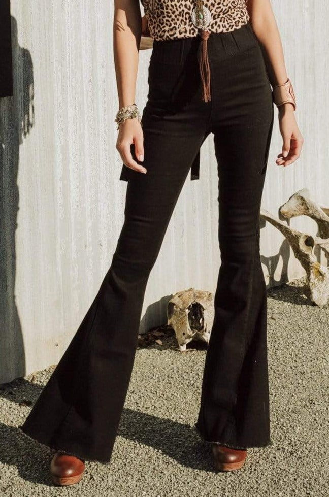 black denim bell bottom jeans