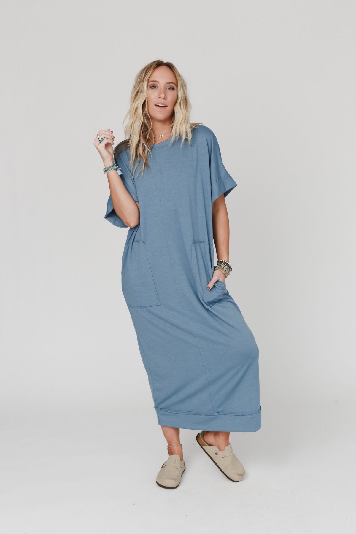 Laurel Short Sleeve Maxi Dress - Blue | Three Bird Nest