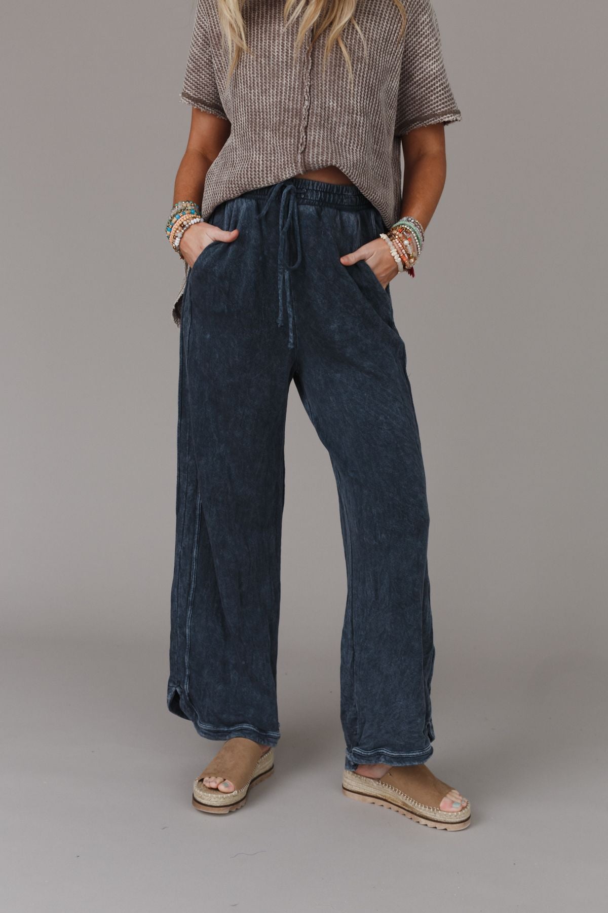 So Comfy Wide Leg Pant Full Length - Navy | Three Bird Nest