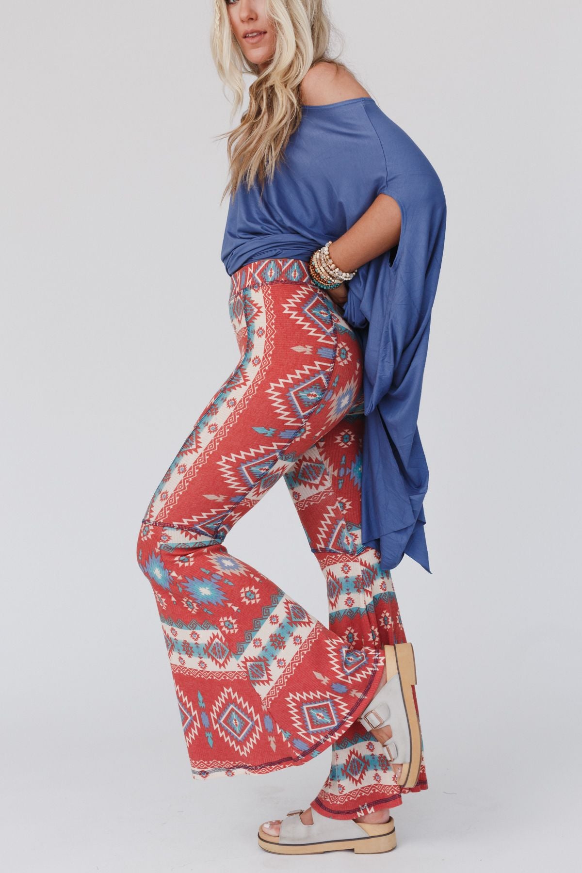 Boho Bliss Ribbed Flare Pants - Rust