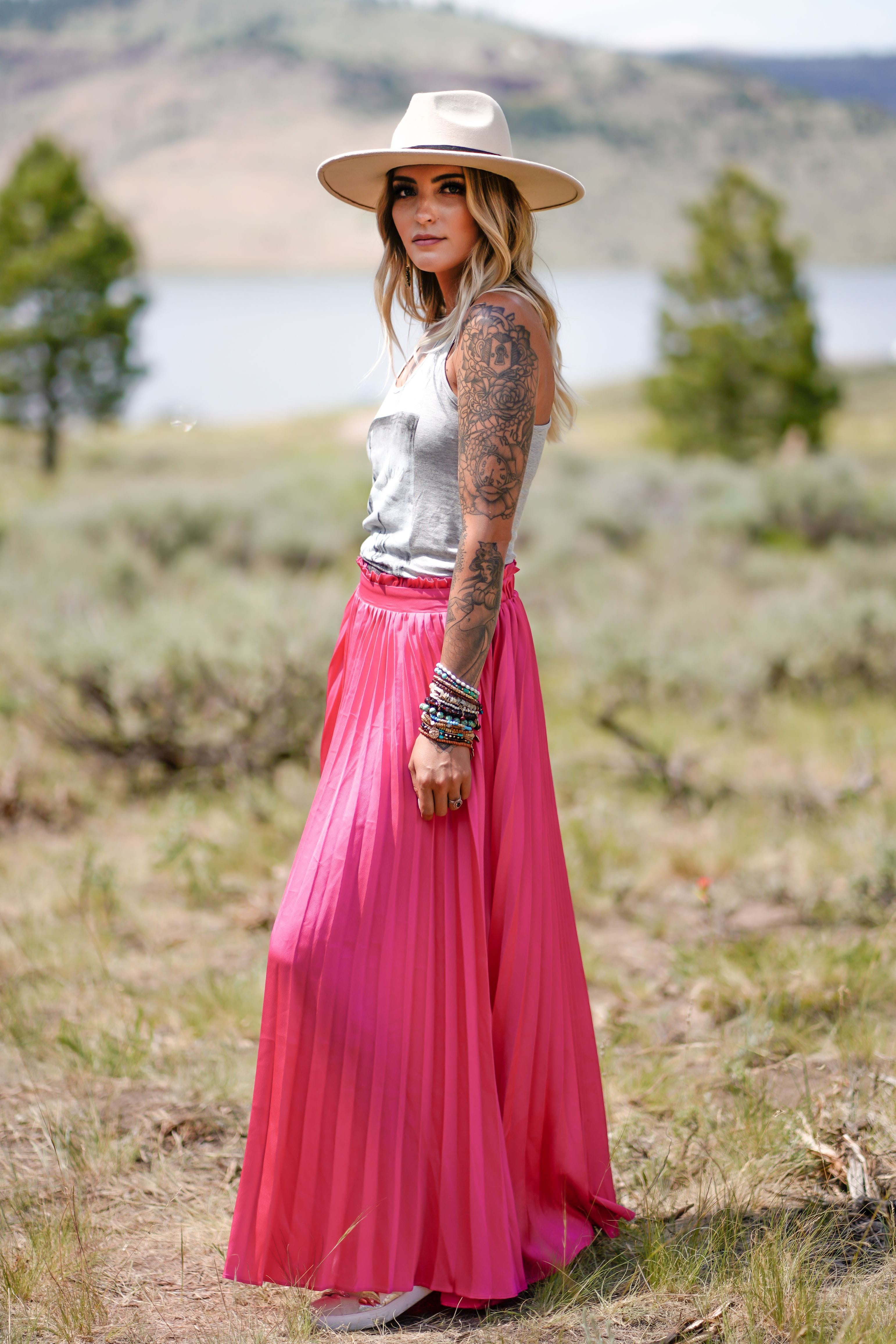 hot pink maxi skirt