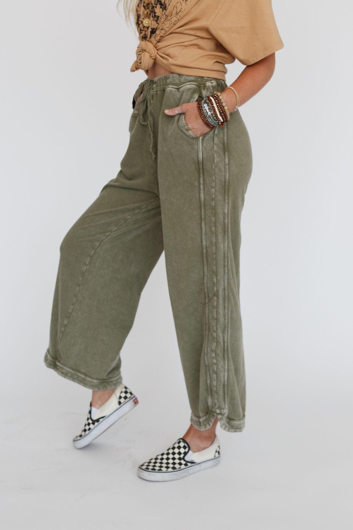 So Comfy Wide Leg Cropped Pant - Olive | Three Bird Nest