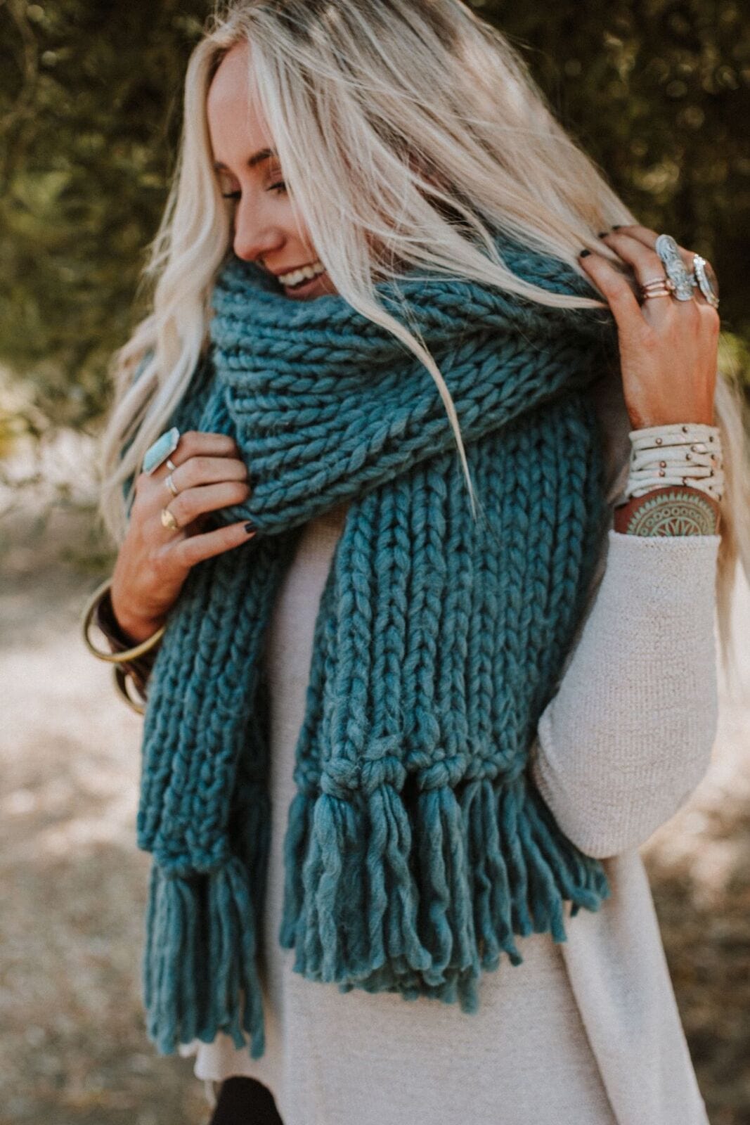 Desert Cozy Chunky Knitted Oversized Scarf - Teal | Three Bird Nest