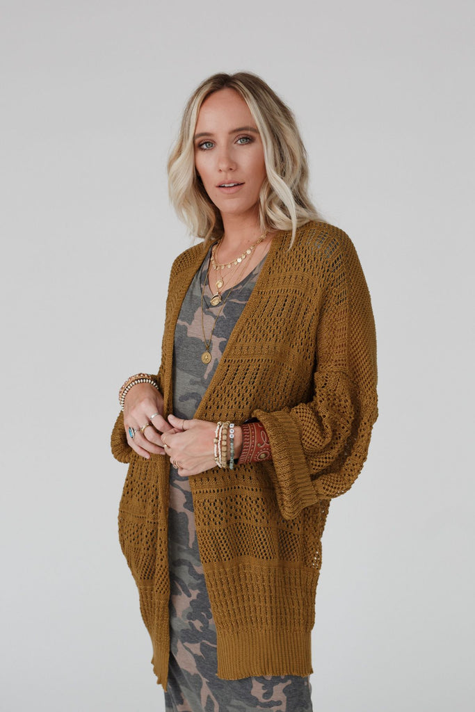 Brenden Knit Netted Cardigan - Brown | Three Bird Nest