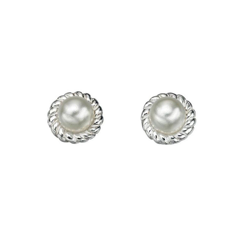 Buy Rope Edge Silver Solitaire Pearl Stud Earrings for £7.99 | Uneak ...