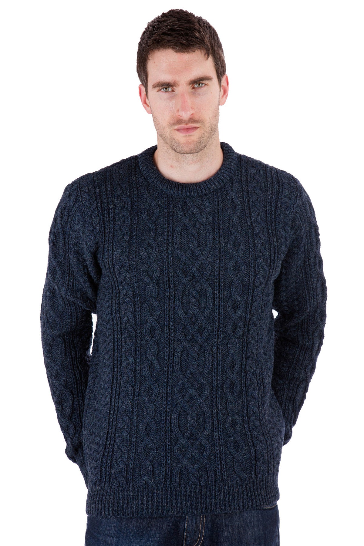 Thorpe - Denim Jumper - Pure British Wool - Mens Aran Jumper Sweater ...