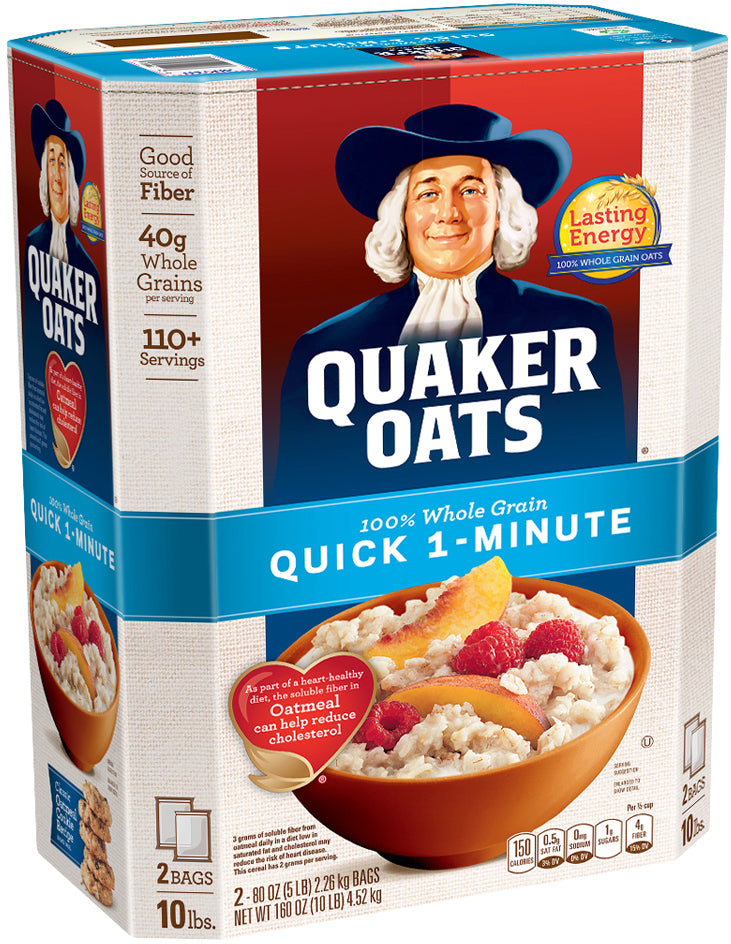 Quaker Oats, Quick 1-minute, 100% Whole Grain Oats, 2 bags - 5 lbs ...