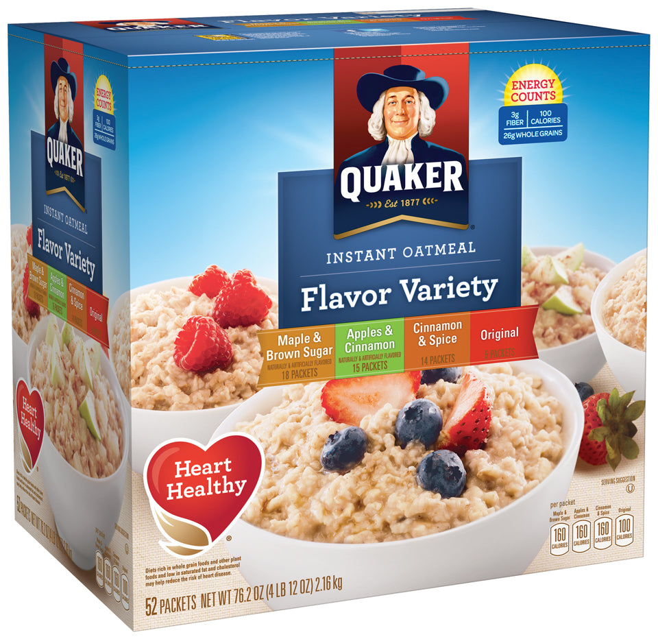 Quaker Oats Instant Oatmeal Flavor Variety 52 Pack 12 Oz —