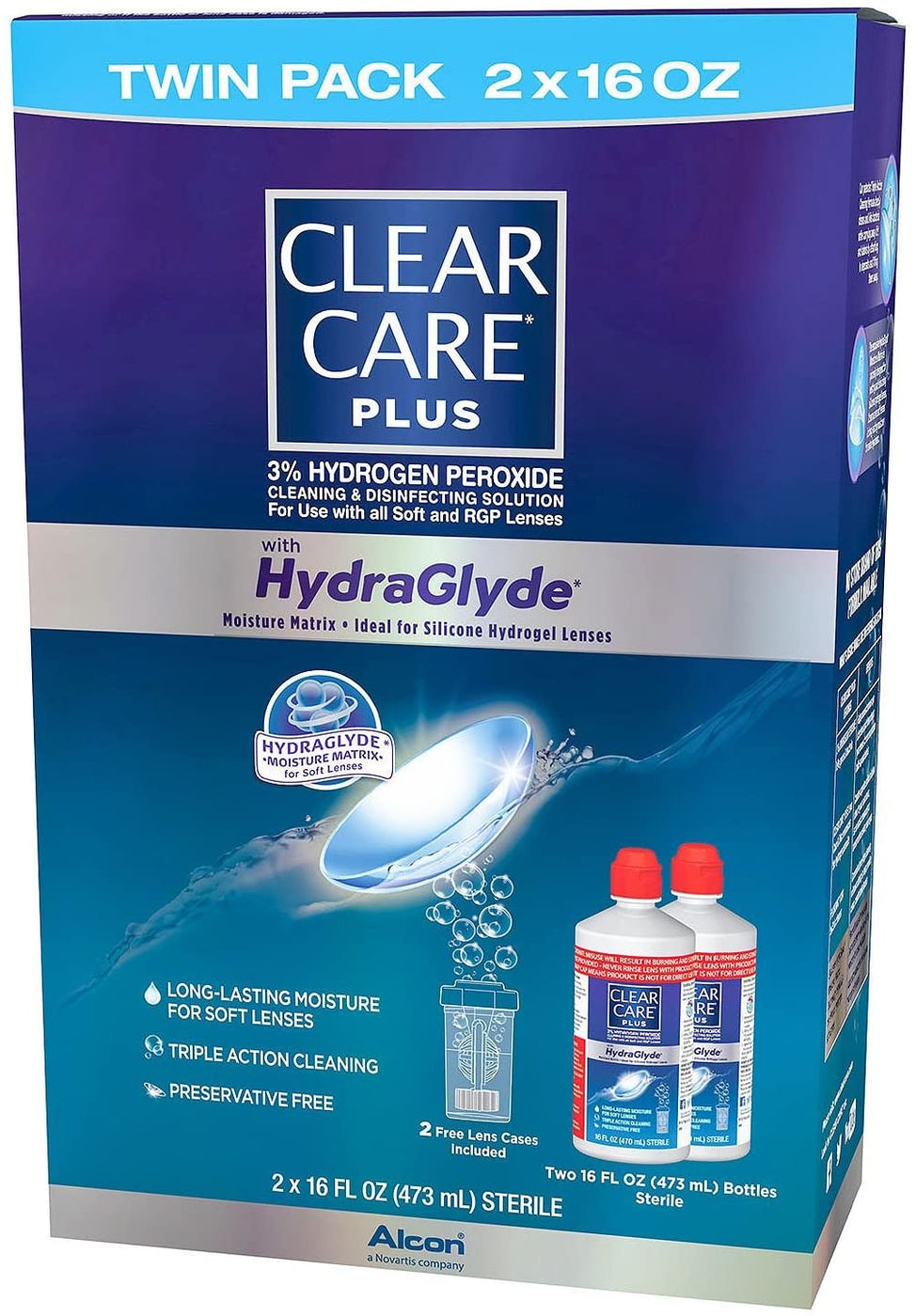 Clear Care Plus HydraGlyde Cleaning & Sanitizing Solution For Lens , 2