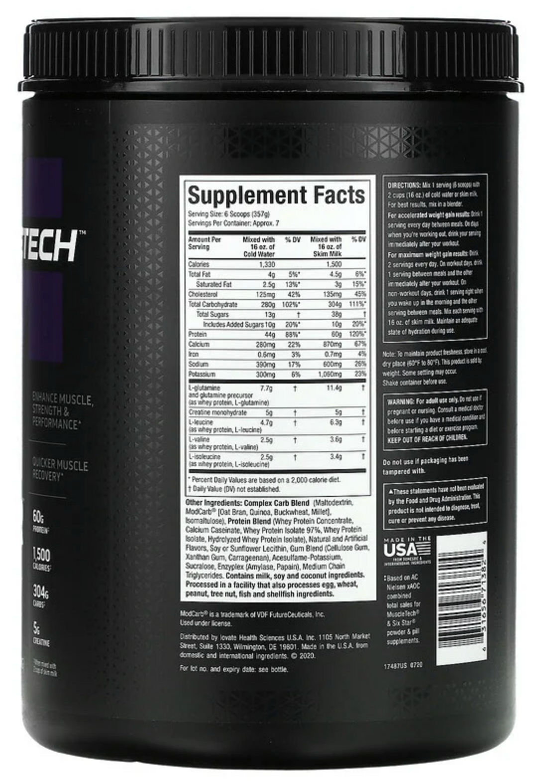 Muscletech 100 Mass Gainer Protein Powder Vanilla Milkshake Flavor 9358