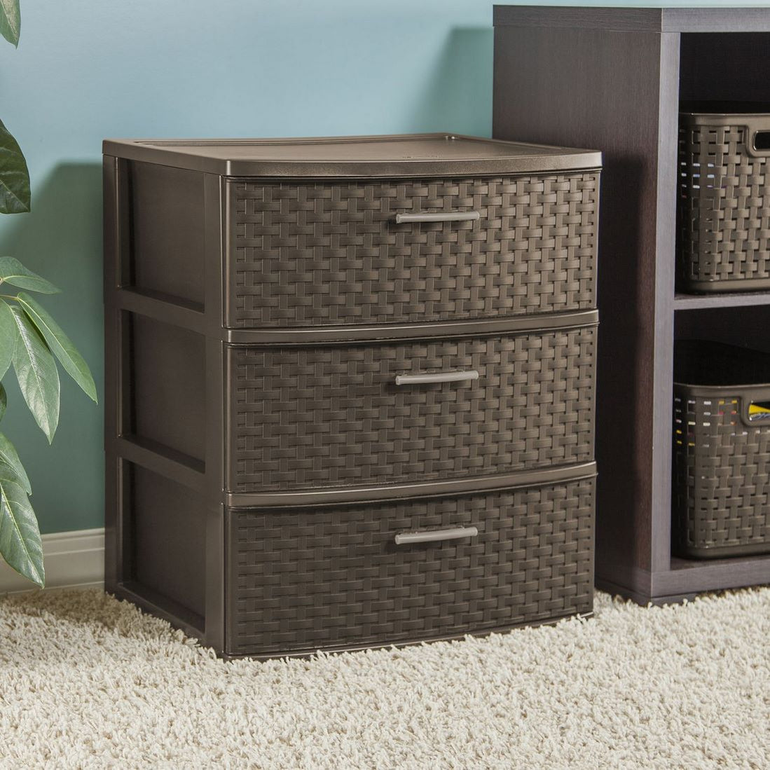 Sterilite Weave 3Drawer Wide Unit, Espresso, 15.88 x 21.88 x 24 inch