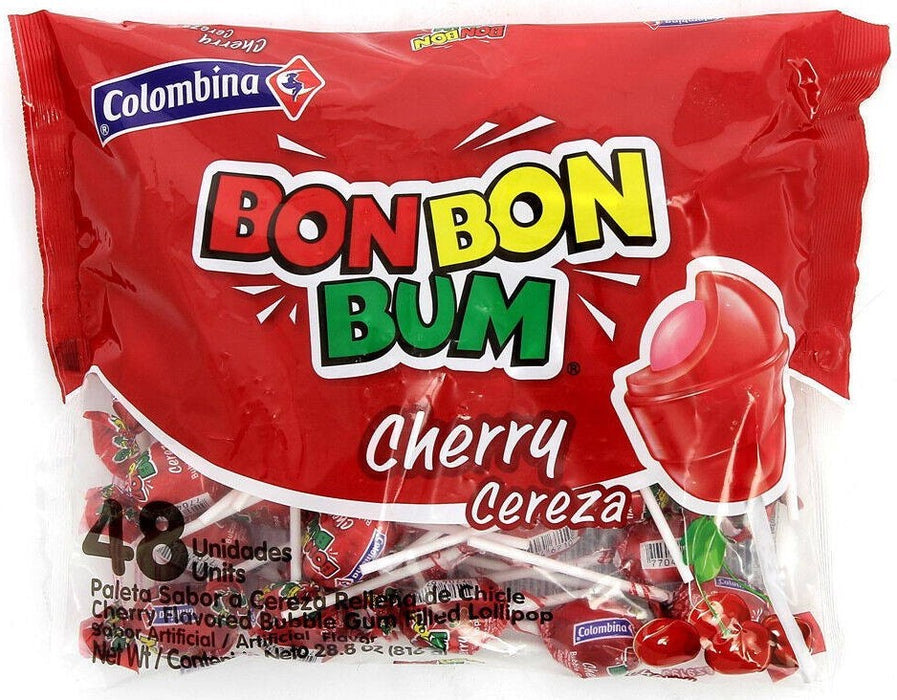 Colombina Bon Bon Bum Cherry Lollipops 48 Ct — 