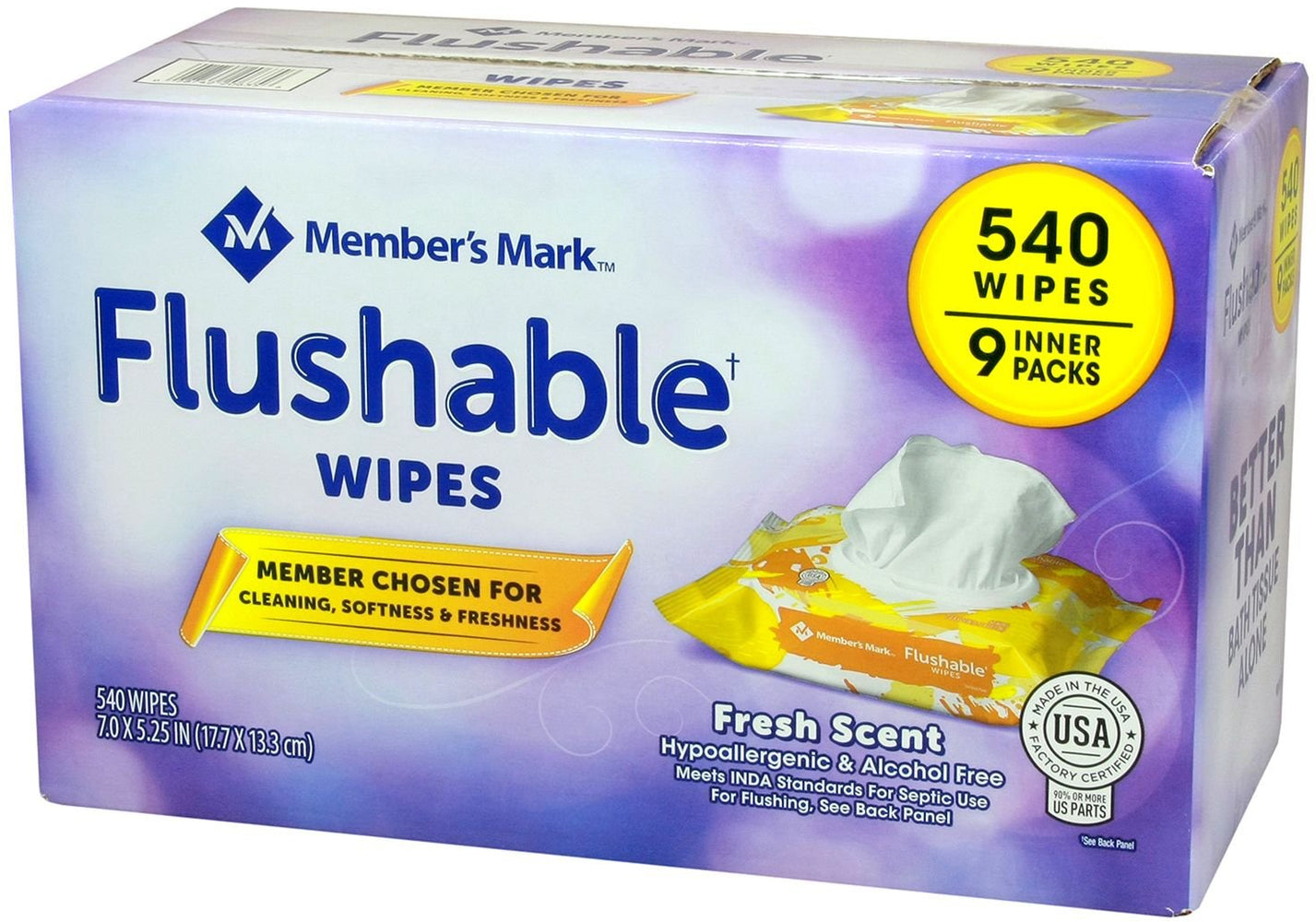 Member's Mark Flushable Wipes, Value Pack , 540 ct —