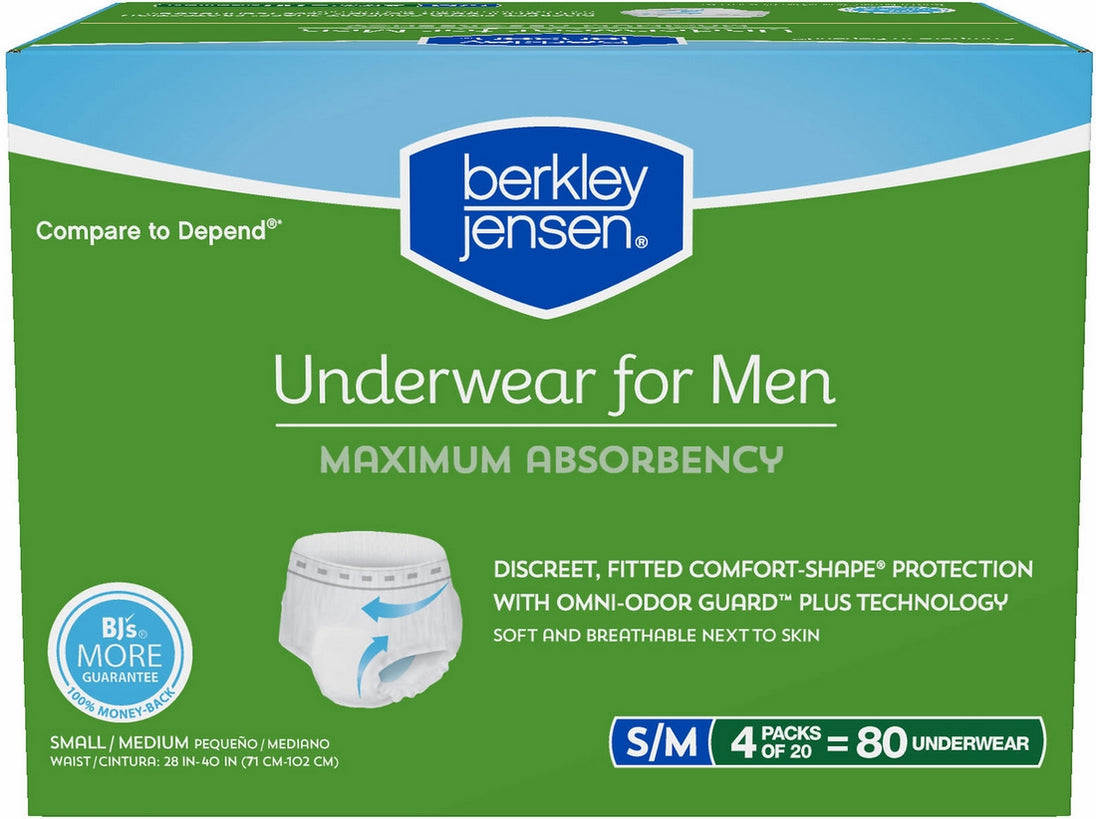 Berkley Jensen S/M Underwear for Men, Maximum Absorbency, 80 ct ...