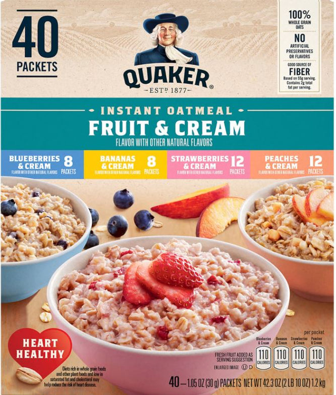 Wellsley Farms Instant Oatmeal Fruit & Cream, Variety Pack , 40 x 1.05 ...