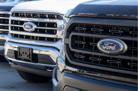 Ford F150s lined up in a parking lot