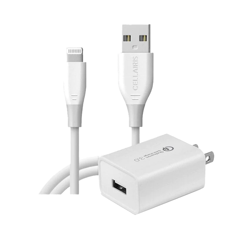 white USB charger and carging cable brick product image