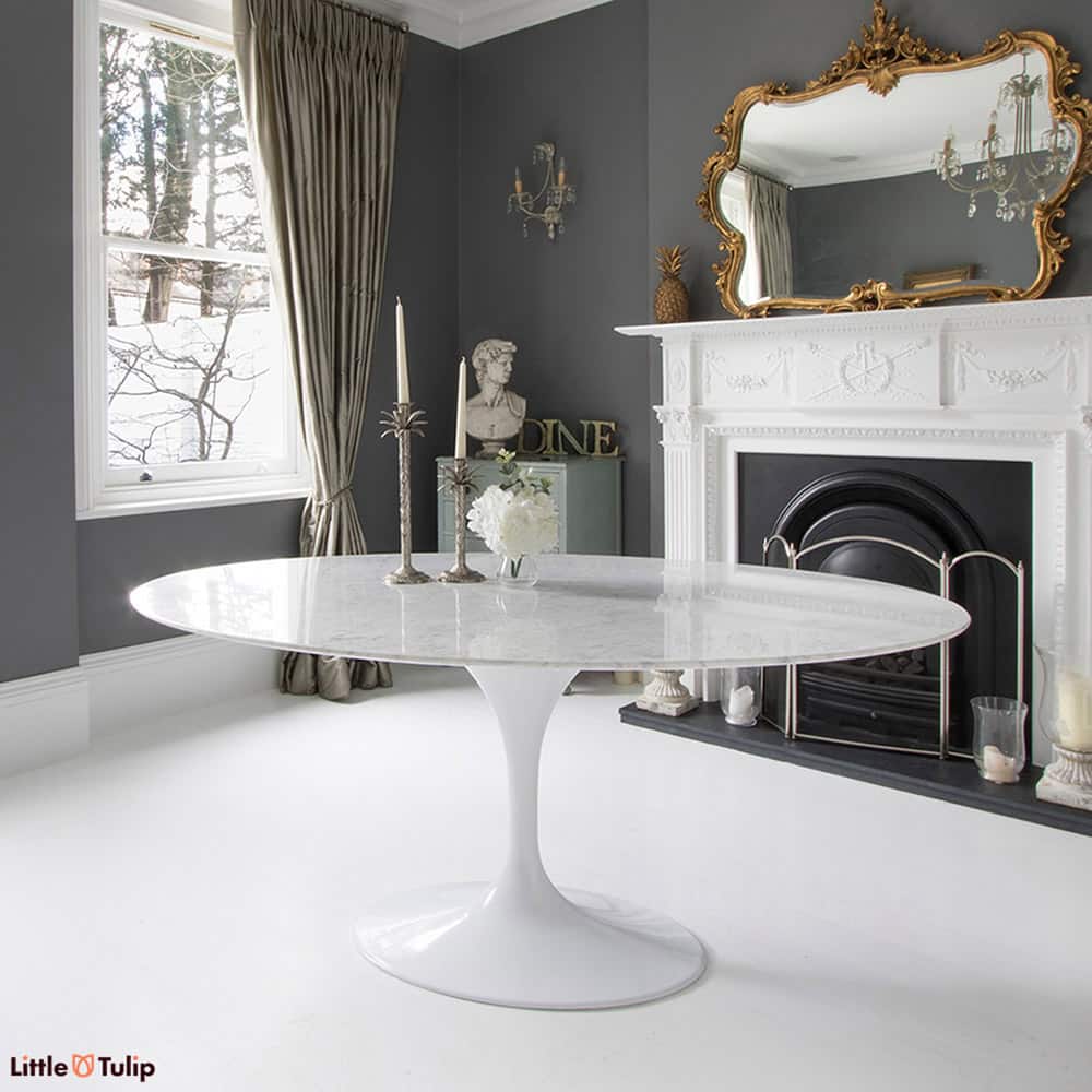 170cm x 110cm Oval - White Carrara Marble Tulip Table - designed by Ee ...