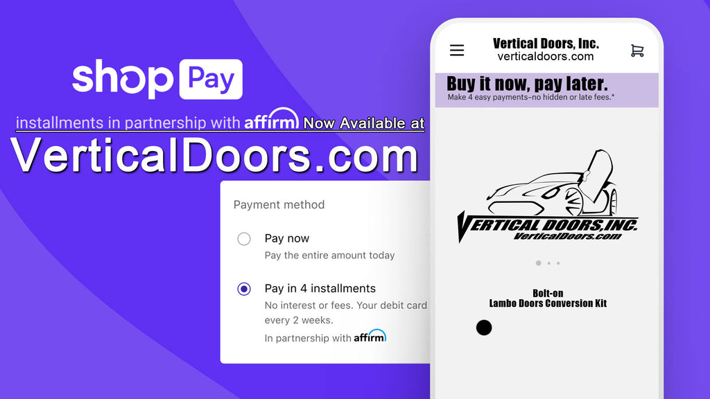 Shop Pay is now available on Verticaldoors.com Shop Pay will give you the option to pay in 4 equal installments.