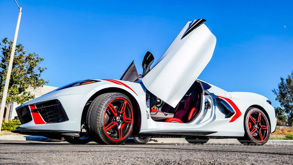 Chevrolet Corvette C8 featuring Door conversion kit by Vertical Doors, Inc. AKA "Lambo Doors" 113022