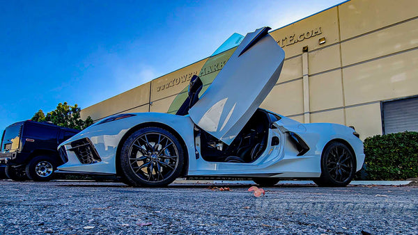 Chevrolet Corvette C8 Lambo Door Conversion Kit by Vertical Doors Inc. VDCCHEVYCORC820, Chevy, vette, c8, lambo doors, vertical doors, scissor doors, door conversion, scissor doors, butterfly doors, wing doors