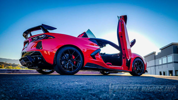 C8 Corvette with Lambo Doors Kit installed by Vertical Doors, Inc. We Manufacture and do Installations.