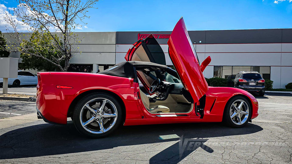 Chevrolet Corvette C6 Convertible with Lambo Doors kit, manufactured and Installed by Vertical Door, Inc., in Lake Elsinore California.