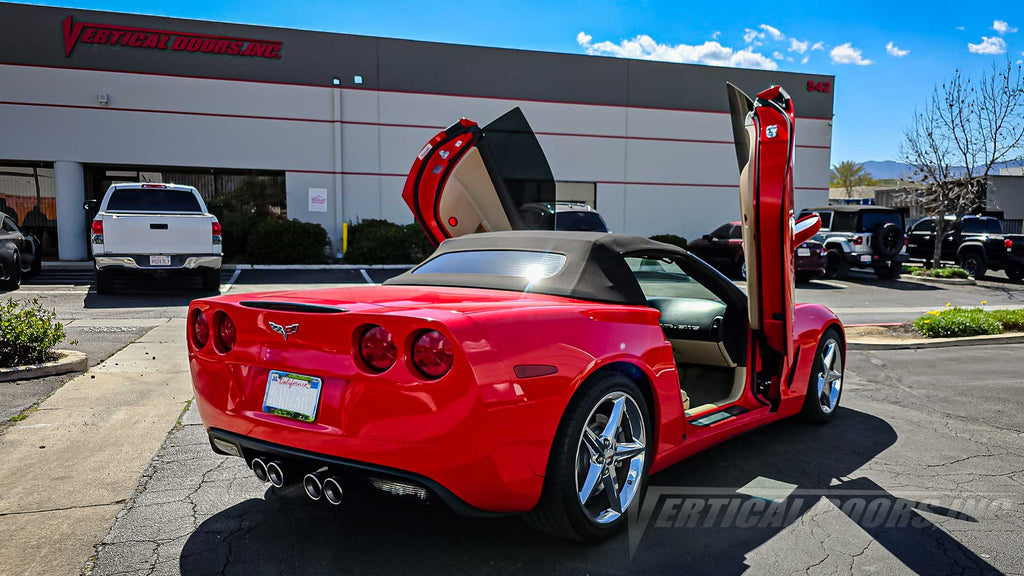 Chevrolet Corvette C6 Convertible with Lambo Doors kit, manufactured and Installed by Vertical Door, Inc., in Lake Elsinore California.