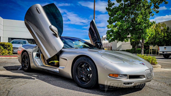 Vertical Lambo Doors Conversion installed on a Chevrolet Corvette C5 at Vertical Doors, Inc. VDCCHEVYCOR9704,  C5, Corvette, Vette, C5r, Z06, Grandsport, Corvette C5 lambo doors, Corvette C5 vertical doors, Corvette C5 door conversion, Corvette C5 scissor doors, Corvette C5 butterfly doors, Corvette C5 wing doors,