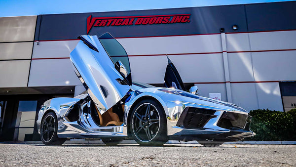 Chrome Chevrolet Corvette C8 Lambo Door Conversion Kit by Vertical Doors Inc.