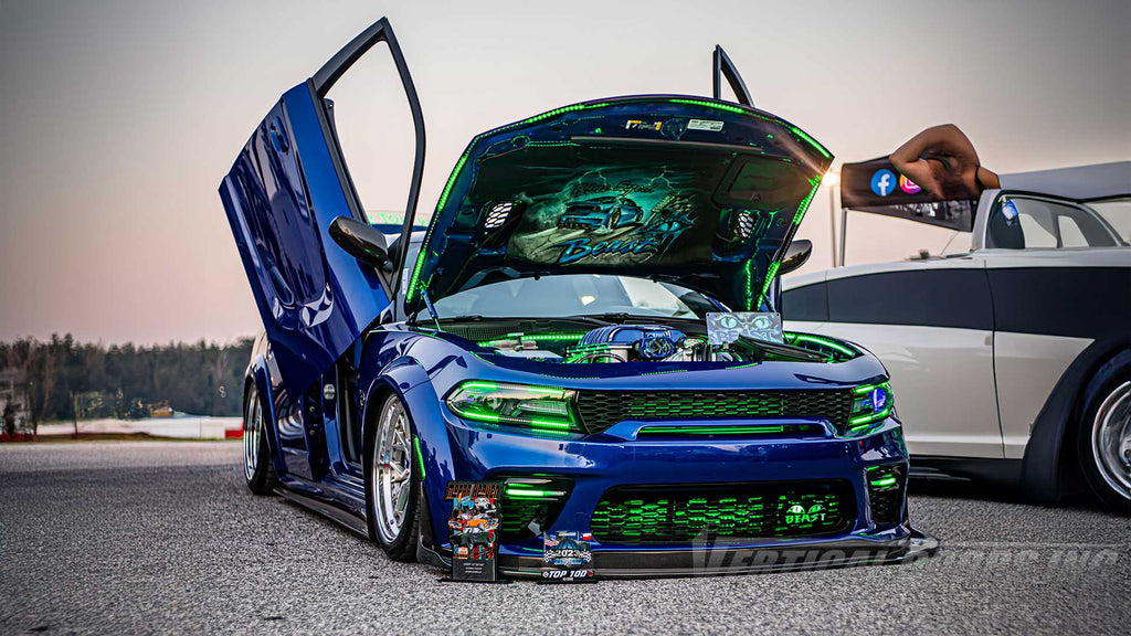 @the_blueyed_beast Dodge Charger from Texas with vertical door conversion kit by Vertical Doors, Inc. AKA "Lambo Doors"