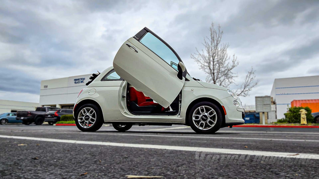 Fiat 500 with lambo door conversion kit, installed and manufactured by Vertical Doors, Inc. in Lake Elsinore California.