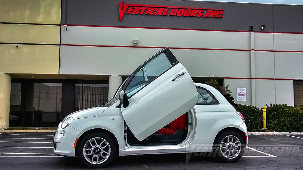 Fiat 500 with lambo door conversion kit, installed and manufactured by Vertical Doors, Inc. in Lake Elsinore California.