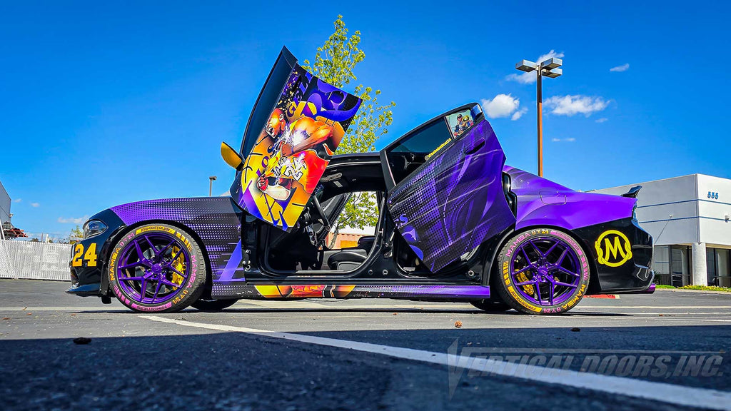 @kobehellcat24 Dodge Charger from Nevada, getting REAR Lambo Doors Installed by Vertical Doors, Inc., at our building in Lake Elsinore California.