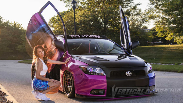 @tcfitgirl Scion TC from Wisconsin with Lambo Door conversion kit by Vertical Doors, Inc. VDCSCTC0508 Scion TC lambo doors, Scion TC vertical doors, Scion TC door conversion, Scion TC scissor doors, Scion TC butterfly doors, Scion TC wing doors,