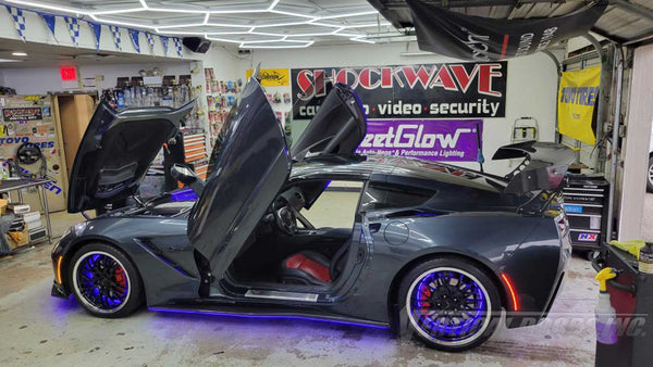 Installer | Shockwave Customs | Frankfort, IL | Chevrolet Corvette C8 Vertical Doors, Inc., vertical lambo door conversion kit.
