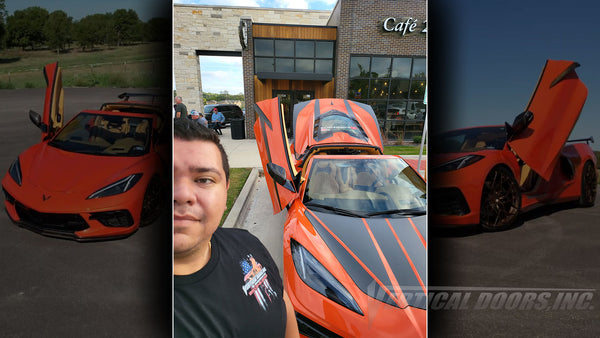 Apparel featuring @nuhorizon_c8 Corvette C8 with Vertical Door conversion kit by Vertical Doors, Inc. AKA "Lambo Doors"